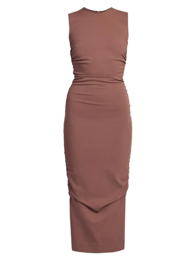 Shop Dolce & Gabbana Women's Ruched Sleeveless Midi-dress In Brown