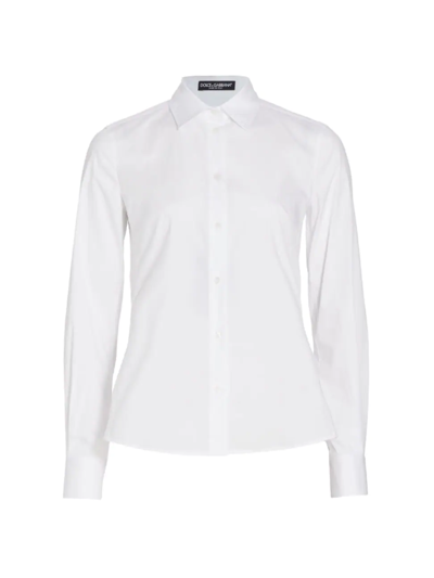 Shop Dolce & Gabbana Women's Stretch-poplin Button-down Shirt In Optical White