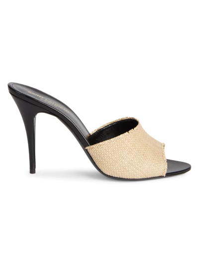 Shop Saint Laurent Women's La Raffia & Leather Stiletto Sandals In Cammello