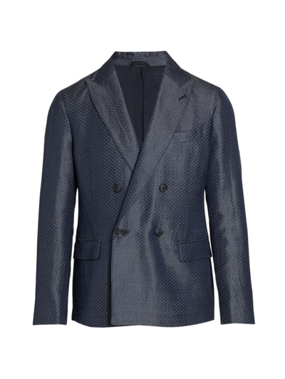 Shop Giorgio Armani Men's Silky Herringbone Sportscoat In Blue