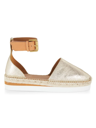 Shop See By Chloé Glyn Metallic Leather Espadrilles In Gold