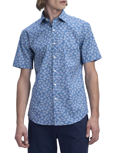 Shop Bugatchi Men's Short-sleeve Woven Shirt In Riviera