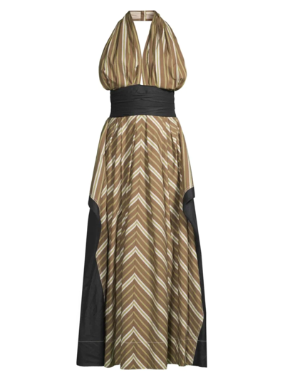 Tory Burch Coffee Stripe Poplin Dress In Brown Variegated Stripe | ModeSens