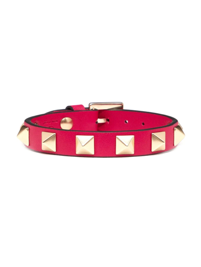 Shop Valentino Rockstud Leather Bracelet In Blossom