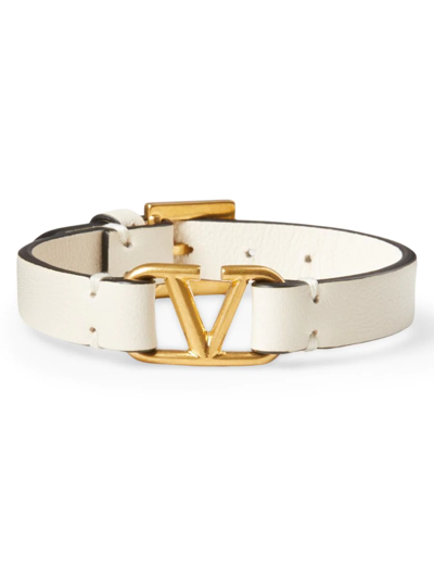 Shop Valentino Women's Vlogo Leather Bracelet In Light Ivory