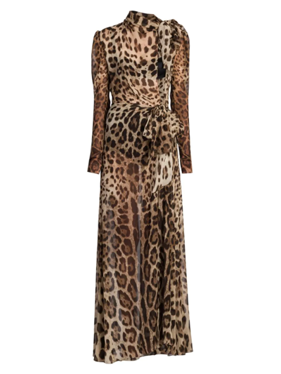Shop Dolce & Gabbana Silk Leopard Print Tie Maxi Dress In Leo New