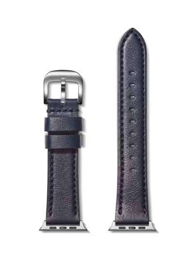 Shop Shinola Men's Alfino Leather Smart Watch Strap In Navy