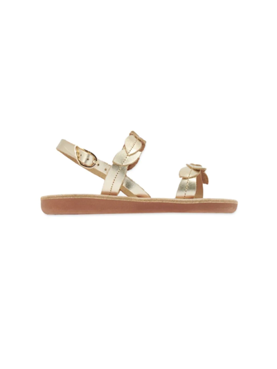 Shop Ancient Greek Sandals Little Girl's & Girl's Metallic Leather Leaf Sandals In Platinum