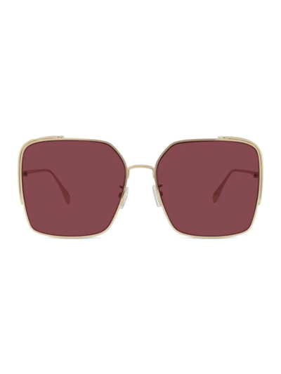 Shop Fendi Women's O'lock 59mm Square Sunglasses In Shiny Gold Bordeaux