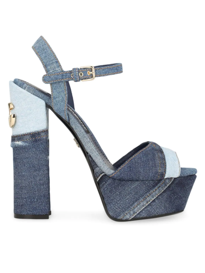 Shop Dolce & Gabbana Women's Keira Denim Patchwork Platform Sandals In Blue