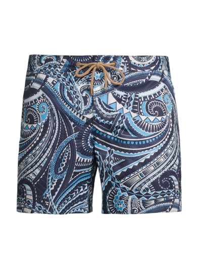 Shop Thorsun Men's Tattoo Print Swim Shorts In Blue