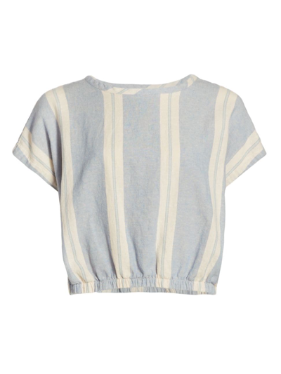 Shop Splendid Women's Dawn Linen-blend Top In Crystal Blue Strip