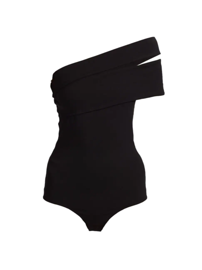 Shop Agolde Women's Sliced One Shoulder Bodysuit In Black