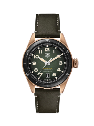 Shop Tag Heuer Men's Autavia Bronze, Titanium, & Leather Strap Watch In Black