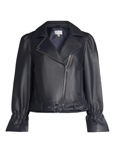 Shop Milly Women's Yvonna Cropped Leather Jacket In Navy
