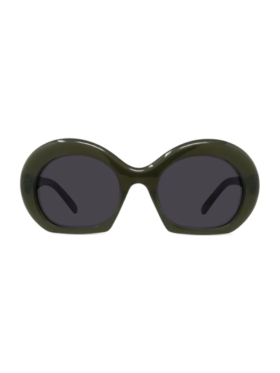 Shop Loewe Women's 54mm Oval Sunglasses In Shiny Dark Green Smoke