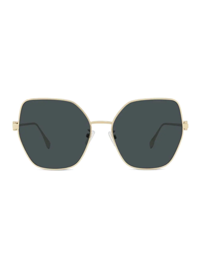 Shop Fendi Women's Baguette 59mm Geometric Sunglasses In Shiny Gold