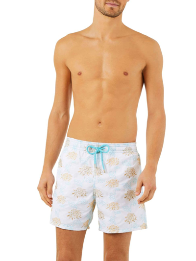 Shop Vilebrequin Men's Flow Joy Embroidery Swim Shorts In Blanc