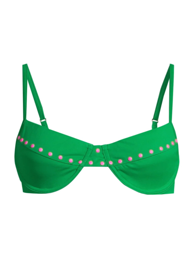 Shop Cynthia Rowley Women's Studded Balconette Bikini Top In Green