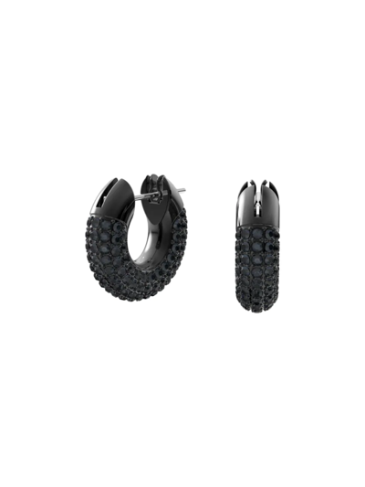 Shop Swarovski Women's Dextera Ruthenium-plated &  Crystal Huggie Hoop Earrings In Black