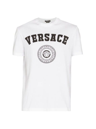 Shop Versace Men's Varsity Logo T-shirt In Optical White