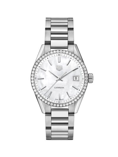 Shop Tag Heuer Women's Carrera Stainless Steel & Diamond Bracelet Watch In Sapphire