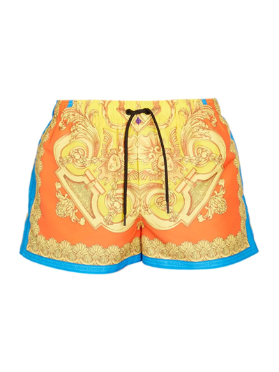 Shop Versace Men's Rococo Swim Shorts In Mauvelous Citron