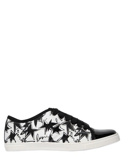 Shop Lanvin 10mm Star Printed Leather Sneakers, Black/white