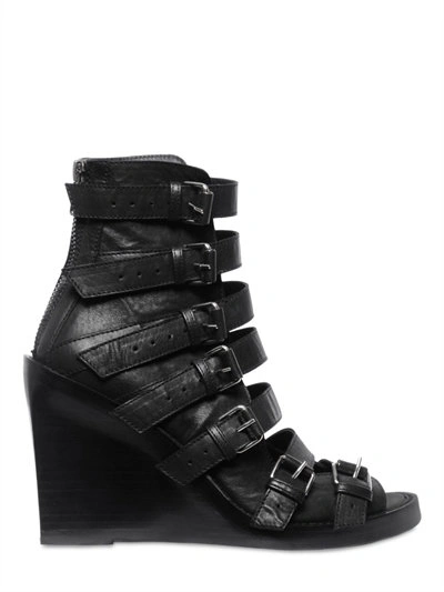 Shop Ann Demeulemeester 100mm Buckled Leather Open Toe, Black