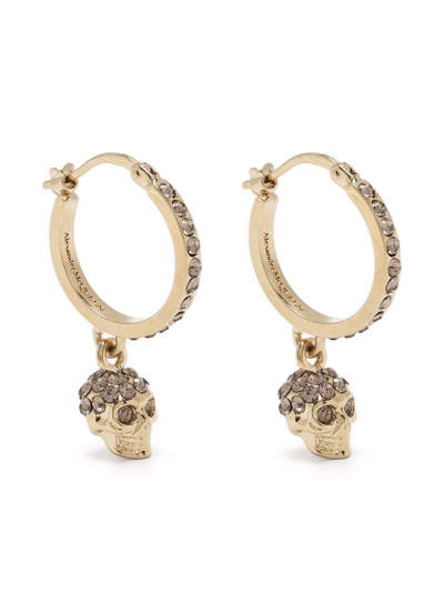 Shop Alexander Mcqueen Crystal Skull-embellished Hoop Earrings In Gold