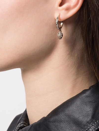 Shop Alexander Mcqueen Crystal Skull-embellished Hoop Earrings In Gold