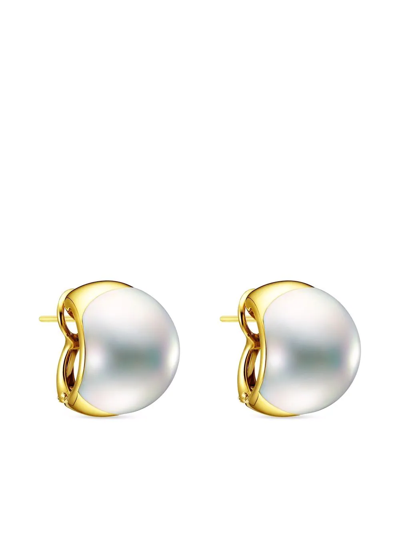 Shop Tasaki 18kt Yellow Gold Collection Line Liquid Sculpture Pearl Earrings
