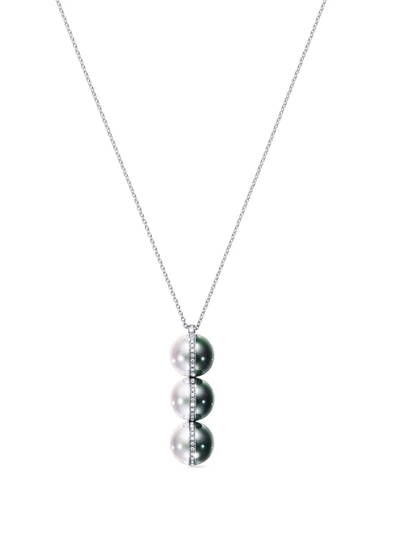 Shop Tasaki 18kt White Gold Collection Line Balance Unite Pearl And Diamond Necklace In Silver