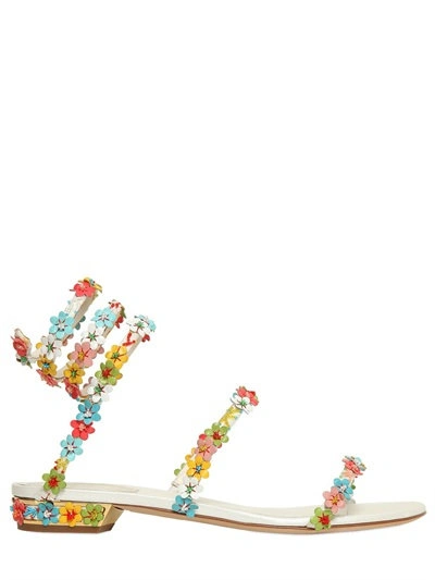 René Caovilla 20mm Floral Satin & Leather Wrap Sandals, Multi