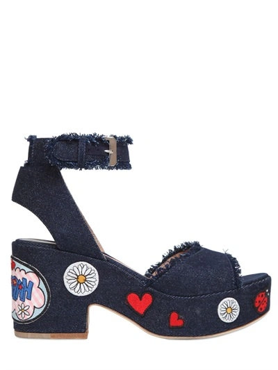 Shop Laurence Dacade 95mm Patches Denim Sandals In Blue