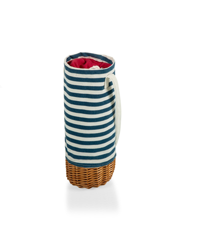 Shop Picnic Time Malbec Insulated Canvas And Willow Wine Bottle Basket In Navy White Stripes