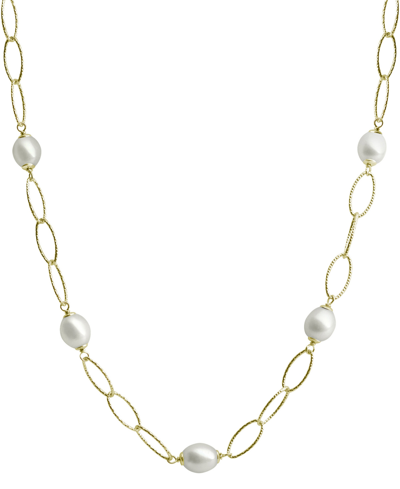 Macy's Cultured Freshwater Pearl (8-1/2 - 9mm) Oval Link 17" Statement Necklace In 14k Gold-plated Sterling In Gold Over Silver