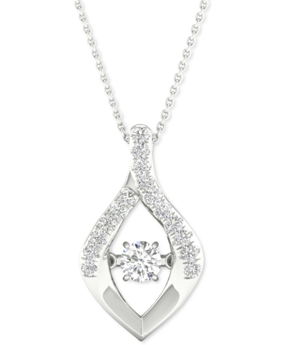 Twinkling Diamond Star Diamond Wishbone 18" Pendant Necklace (1/4 Ct. T.w.) In 10k White Gold In White Gold