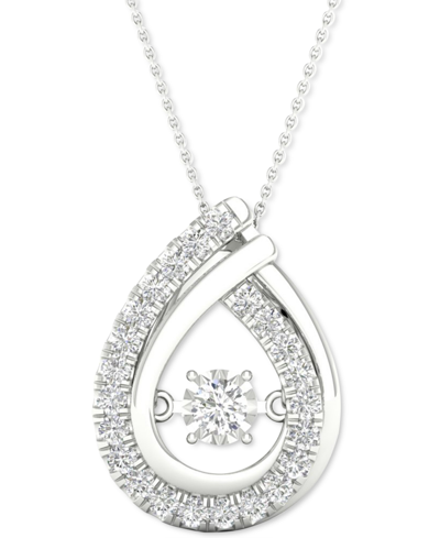 Twinkling Diamond Star Diamond Teardrop Halo 18" Pendant Necklace (3/4 Ct. T.w.) In 10k White Gold In White Gold