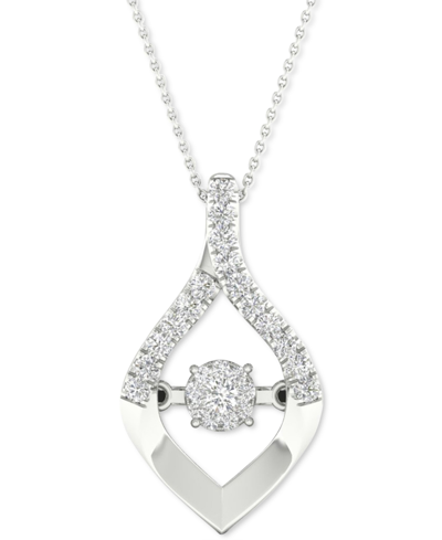 Shop Twinkling Diamond Star Diamond Wishbone 18" Pendant Necklace (1/5 Ct. T.w.) In 10k White Gold