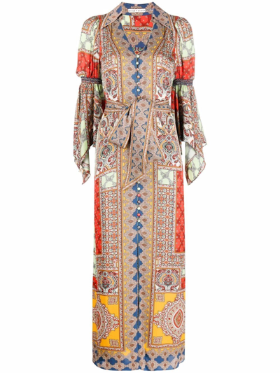 Shop Alice And Olivia Printed Belted Long Dress In Multicolor