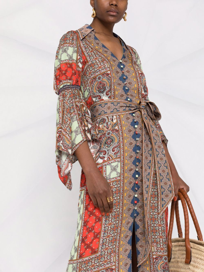 Shop Alice And Olivia Printed Belted Long Dress In Multicolor
