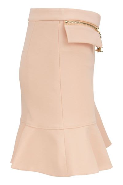 Shop Elisabetta Franchi Miniskirt With Flounce And Gold Charm In Coral Pink