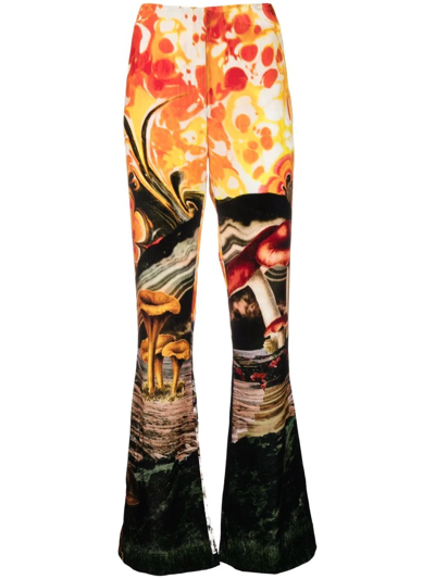 Shop Acne Studios Graphic-print Flared Trousers In Orange