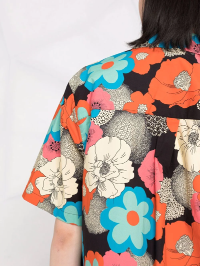 La Doublej Bowling Floral-print Cotton-blend Poplin Shirt Dress In Orange