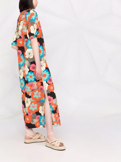 La Doublej Bowling Floral-print Cotton-blend Poplin Shirt Dress In Orange