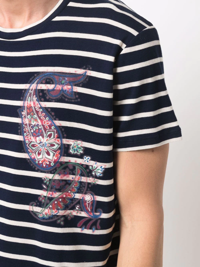 Shop Etro Striped Paisley-print T-shirt In Blau