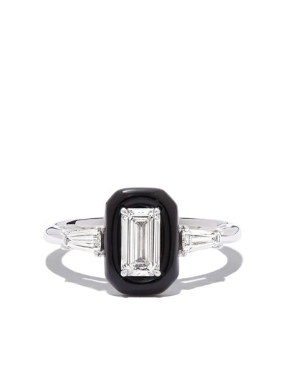 18K白金钻石珐琅戒指
