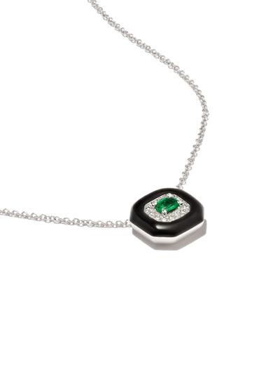 Shop Nikos Koulis 18kt White Gold Emerald And Diamond Necklace In Silber