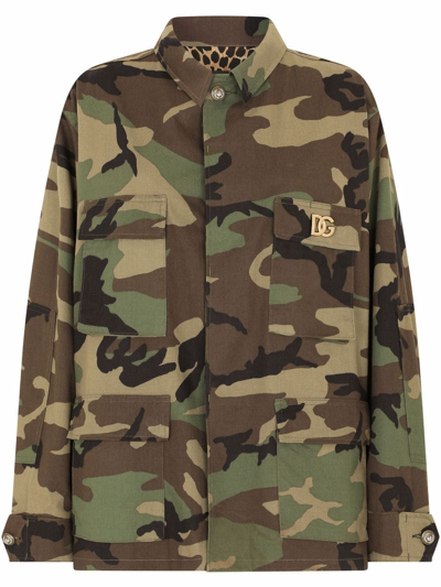 Shop Dolce & Gabbana Logo-plaque Military Jacket In Grün
